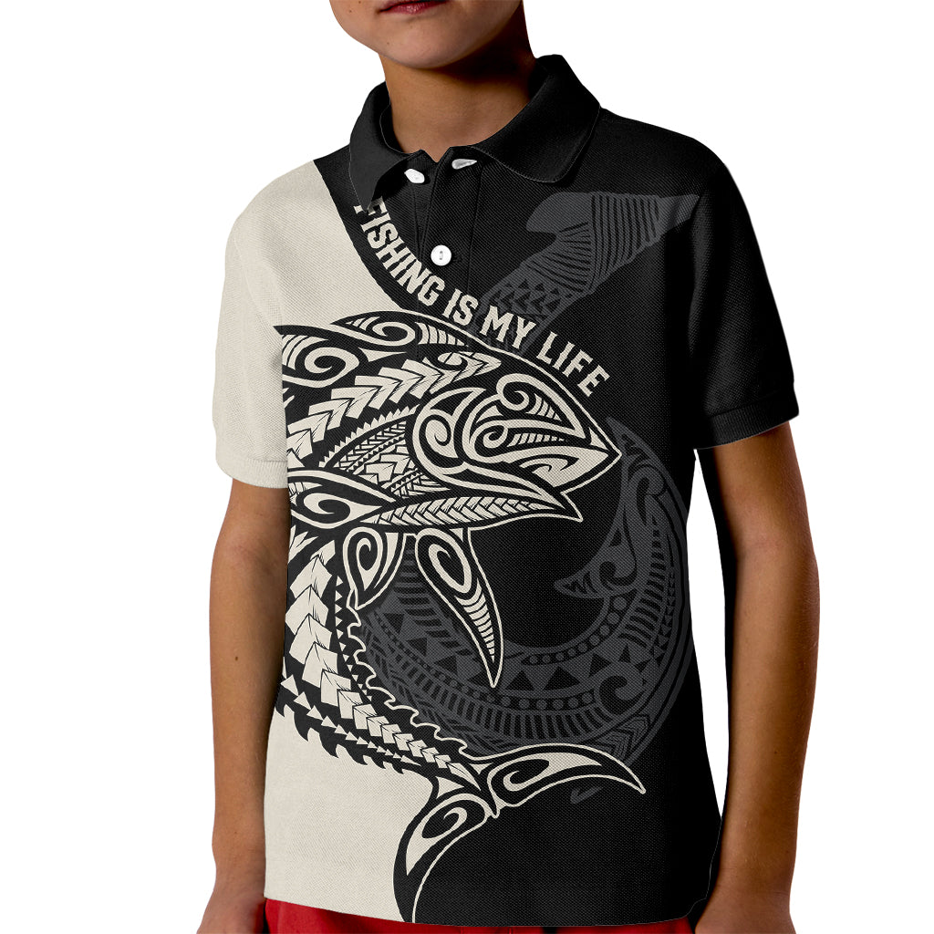 Personalised Polynesia Fishing Kid Polo Shirt With Maori Hei Matau Fish Hook Gold Art - Wonder Print Shop