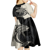 Personalised Polynesia Fishing Kid Short Sleeve Dress With Maori Hei Matau Fish Hook Gold Art - Wonder Print Shop