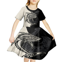 Personalised Polynesia Fishing Kid Short Sleeve Dress With Maori Hei Matau Fish Hook Gold Art - Wonder Print Shop