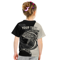 Personalised Polynesia Fishing Kid T Shirt With Maori Hei Matau Fish Hook Gold Art - Wonder Print Shop