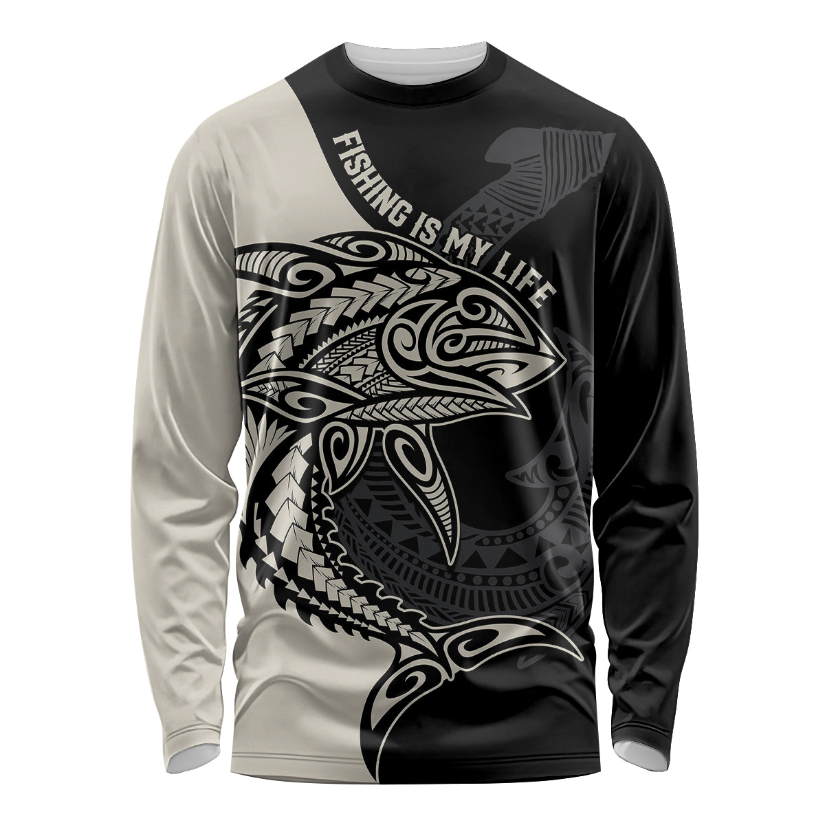 Personalised Polynesia Fishing Long Sleeve Shirt With Maori Hei Matau Fish Hook Gold Art - Wonder Print Shop