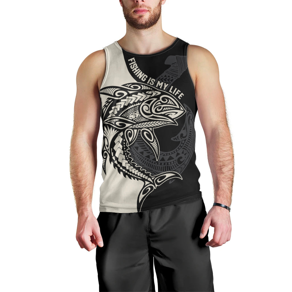Personalised Polynesia Fishing Men Tank Top With Maori Hei Matau Fish Hook Gold Art - Wonder Print Shop