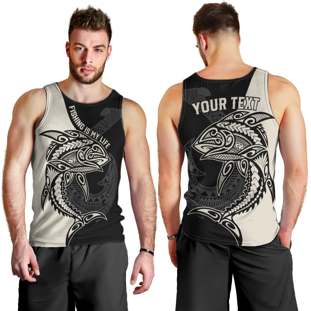 Personalised Polynesia Fishing Men Tank Top With Maori Hei Matau Fish Hook Gold Art - Wonder Print Shop