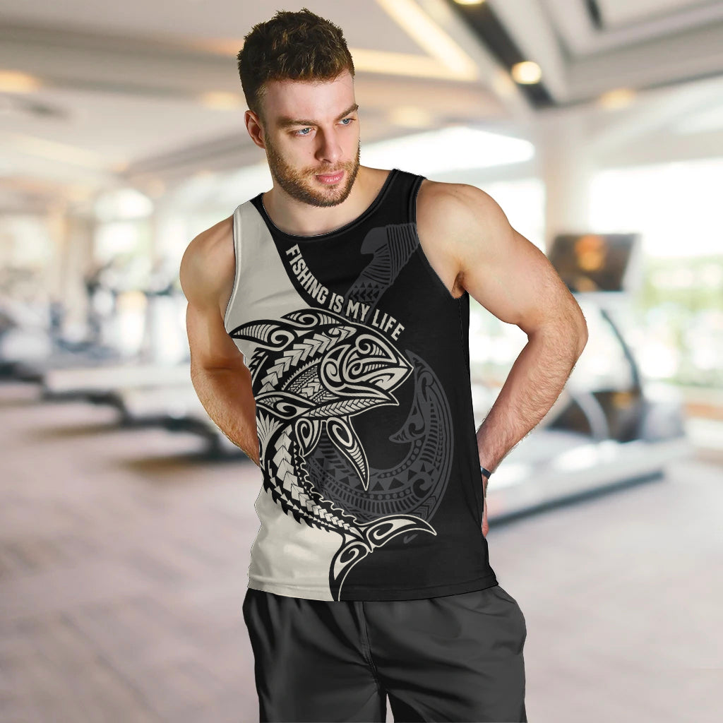 Personalised Polynesia Fishing Men Tank Top With Maori Hei Matau Fish Hook Gold Art - Wonder Print Shop