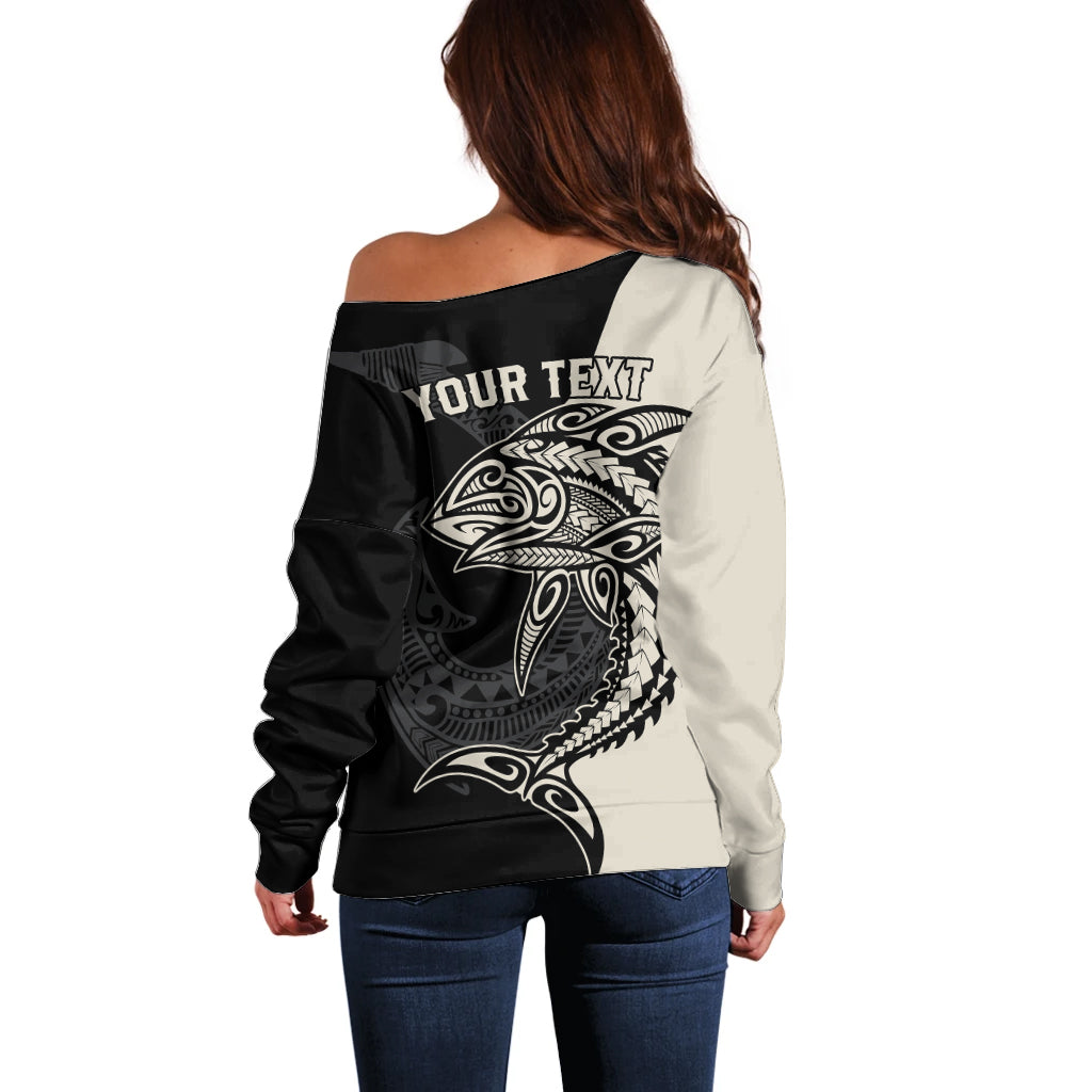Personalised Polynesia Fishing Off Shoulder Sweater With Maori Hei Matau Fish Hook Gold Art - Wonder Print Shop