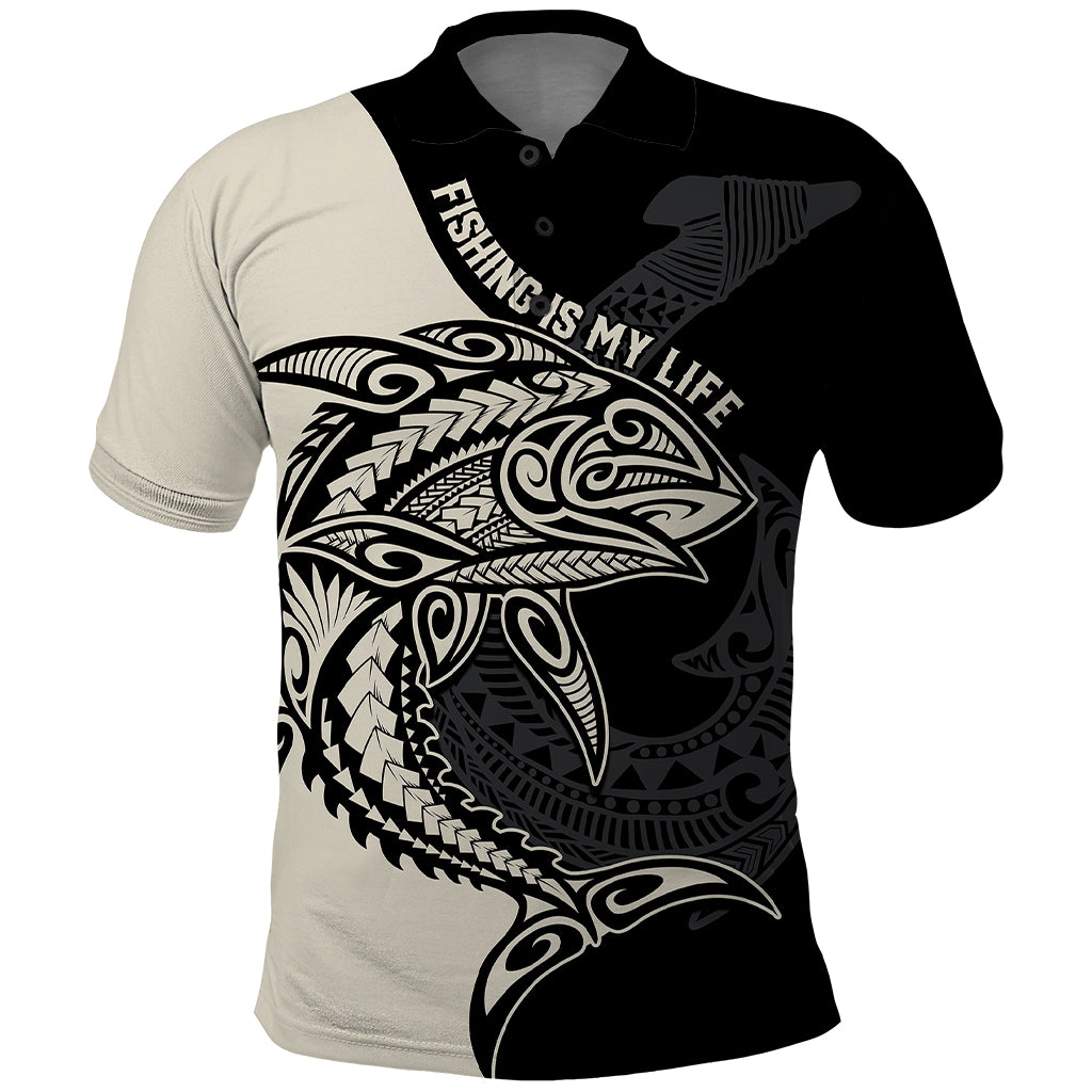Personalised Polynesia Fishing Polo Shirt With Maori Hei Matau Fish Hook Gold Art - Wonder Print Shop