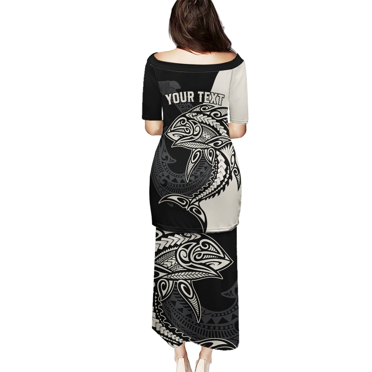 Personalised Polynesia Fishing Puletasi With Maori Hei Matau Fish Hook Gold Art - Wonder Print Shop