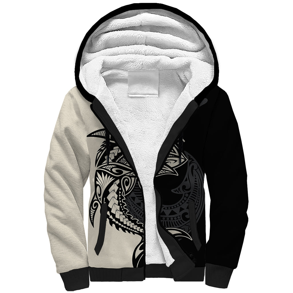 Personalised Polynesia Fishing Sherpa Hoodie With Maori Hei Matau Fish Hook Gold Art - Wonder Print Shop