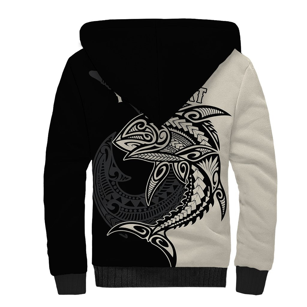 Personalised Polynesia Fishing Sherpa Hoodie With Maori Hei Matau Fish Hook Gold Art - Wonder Print Shop