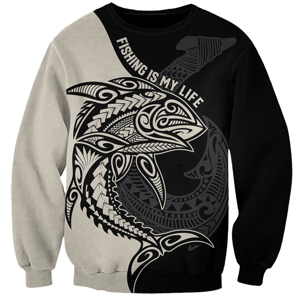 Personalised Polynesia Fishing Sweatshirt With Maori Hei Matau Fish Hook Gold Art - Wonder Print Shop