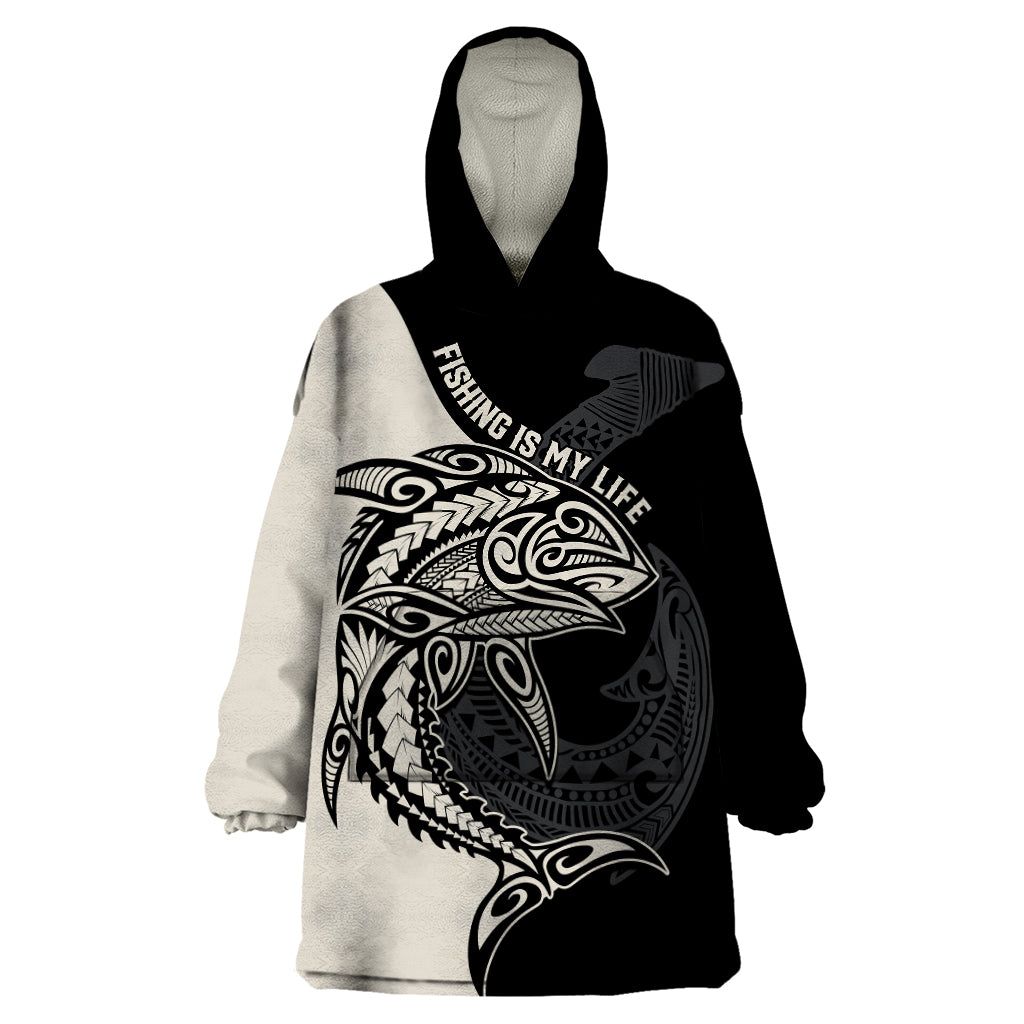 Personalised Polynesia Fishing Wearable Blanket Hoodie With Maori Hei Matau Fish Hook Gold Art - Wonder Print Shop