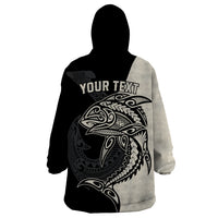 Personalised Polynesia Fishing Wearable Blanket Hoodie With Maori Hei Matau Fish Hook Gold Art - Wonder Print Shop