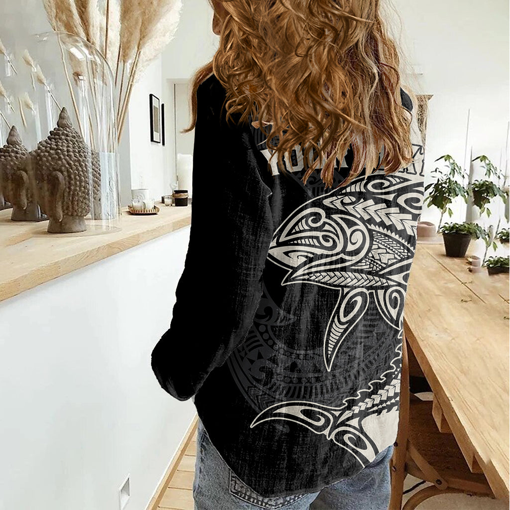 Personalised Polynesia Fishing Women Casual Shirt With Maori Hei Matau Fish Hook Gold Art - Wonder Print Shop