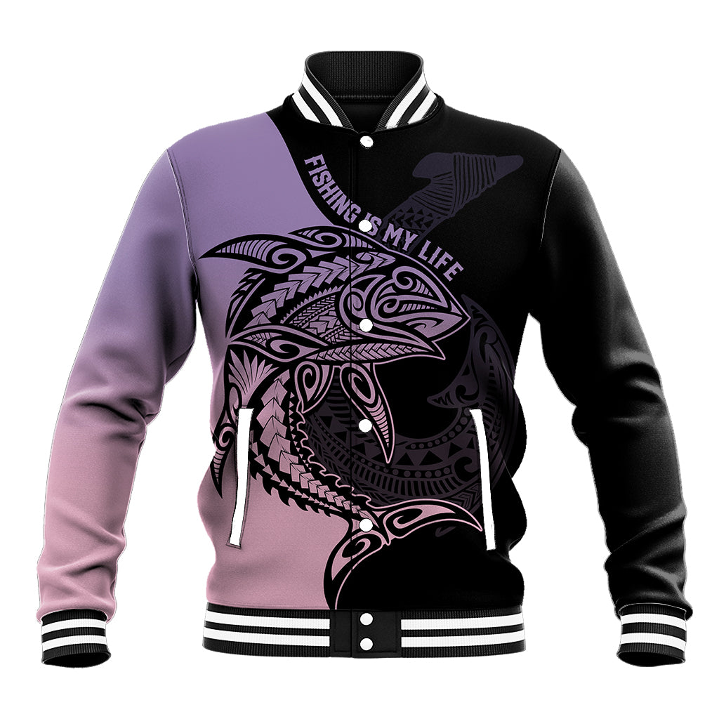 Personalised Polynesia Fishing Baseball Jacket With Maori Hei Matau Fish Hook Pastel Art LT9 - Wonder Print Shop