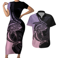 Personalised Polynesia Fishing Couples Matching Short Sleeve Bodycon Dress and Hawaiian Shirt With Maori Hei Matau Fish Hook Pastel Art LT9 - Wonder Print Shop