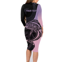Personalised Polynesia Fishing Family Matching Long Sleeve Bodycon Dress and Hawaiian Shirt With Maori Hei Matau Fish Hook Pastel Art LT9 - Wonder Print Shop
