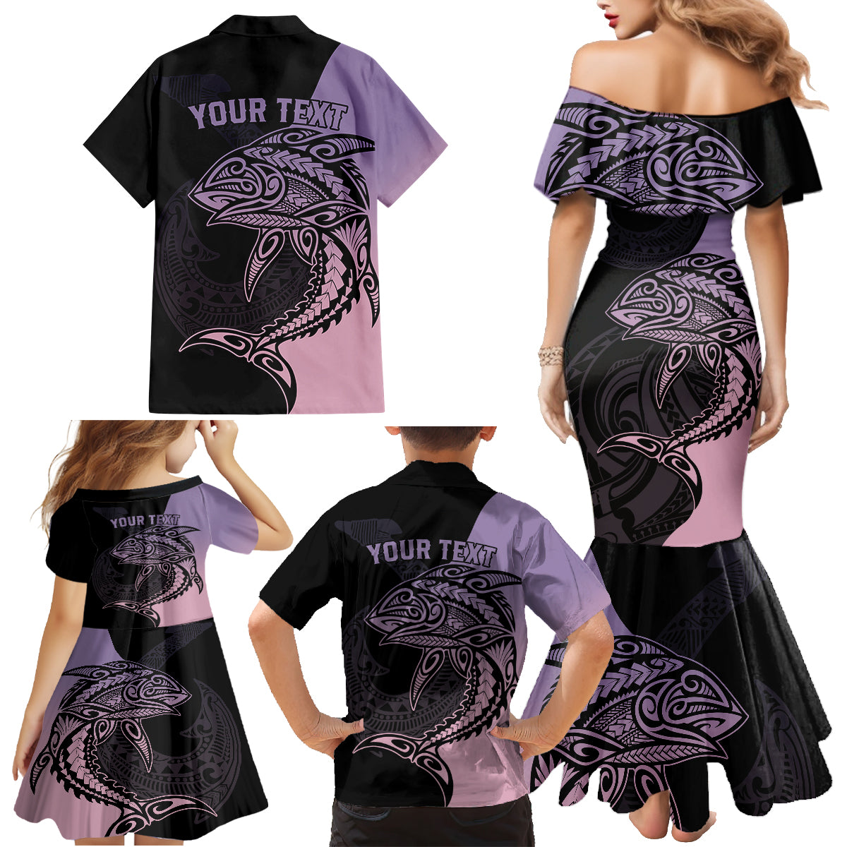 Personalised Polynesia Fishing Family Matching Mermaid Dress and Hawaiian Shirt With Maori Hei Matau Fish Hook Pastel Art LT9 - Wonder Print Shop