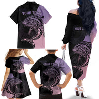 Personalised Polynesia Fishing Family Matching Off Shoulder Long Sleeve Dress and Hawaiian Shirt With Maori Hei Matau Fish Hook Pastel Art - Wonder Print Shop