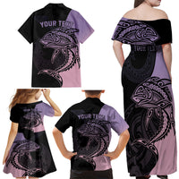 Personalised Polynesia Fishing Family Matching Off Shoulder Maxi Dress and Hawaiian Shirt With Maori Hei Matau Fish Hook Pastel Art LT9 - Wonder Print Shop