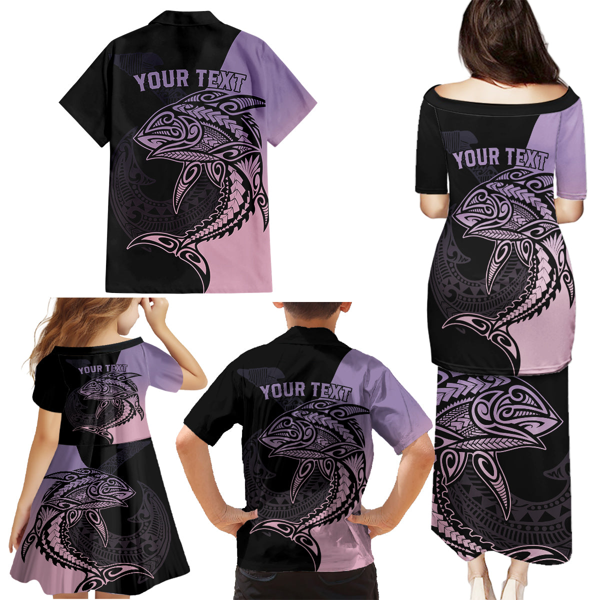 Personalised Polynesia Fishing Family Matching Puletasi Dress and Hawaiian Shirt With Maori Hei Matau Fish Hook Pastel Art - Wonder Print Shop