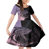 Personalised Polynesia Fishing Family Matching Short Sleeve Bodycon Dress and Hawaiian Shirt With Maori Hei Matau Fish Hook Pastel Art - Wonder Print Shop
