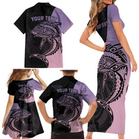 Personalised Polynesia Fishing Family Matching Short Sleeve Bodycon Dress and Hawaiian Shirt With Maori Hei Matau Fish Hook Pastel Art - Wonder Print Shop