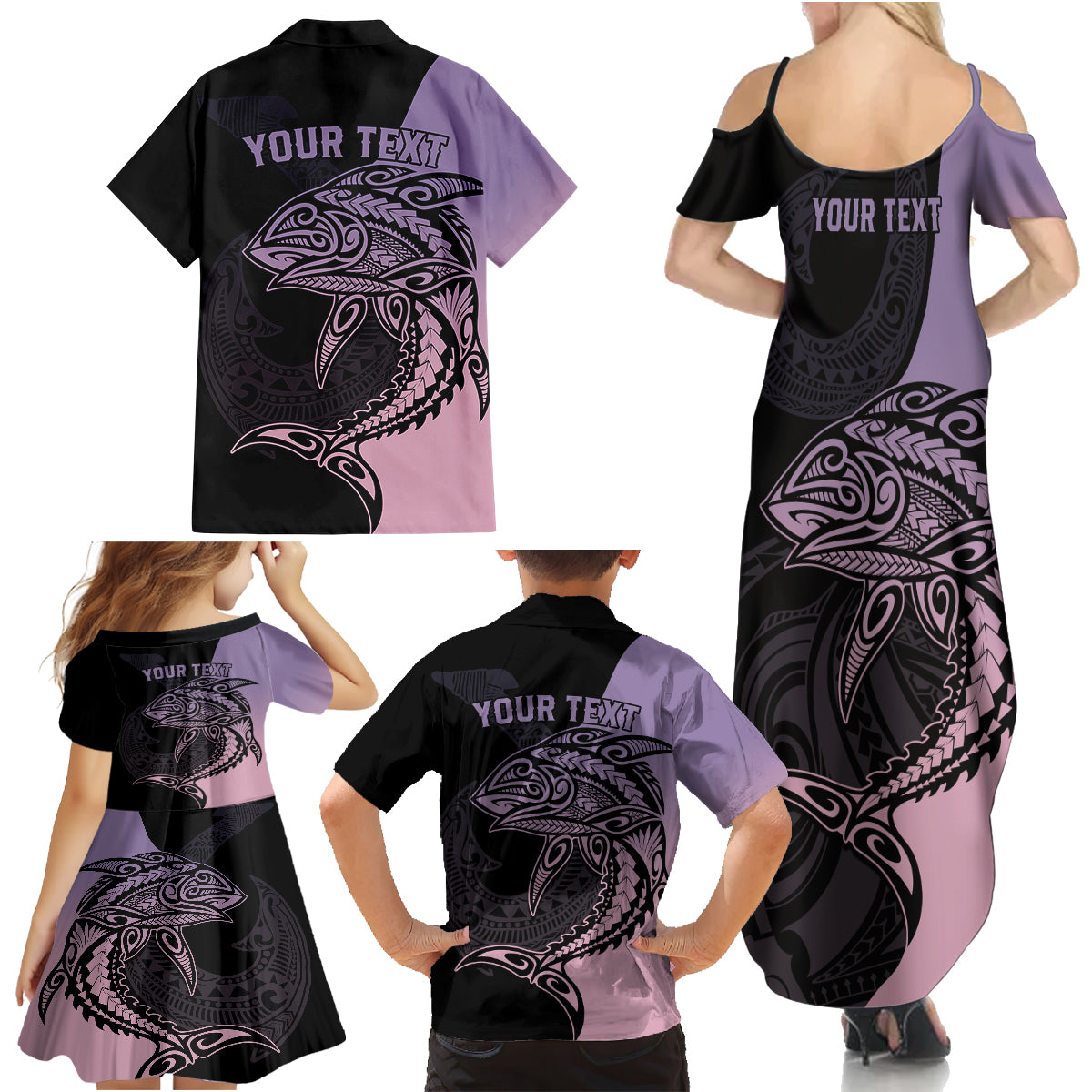 Personalised Polynesia Fishing Family Matching Summer Maxi Dress and Hawaiian Shirt With Maori Hei Matau Fish Hook Pastel Art - Wonder Print Shop