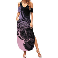 Personalised Polynesia Fishing Family Matching Summer Maxi Dress and Hawaiian Shirt With Maori Hei Matau Fish Hook Pastel Art - Wonder Print Shop