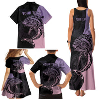 Personalised Polynesia Fishing Family Matching Tank Maxi Dress and Hawaiian Shirt With Maori Hei Matau Fish Hook Pastel Art - Wonder Print Shop