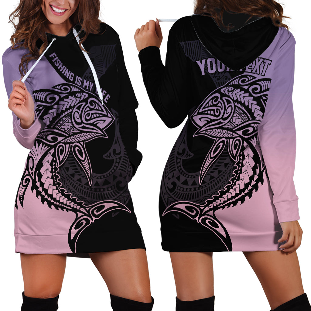 Personalised Polynesia Fishing Hoodie Dress With Maori Hei Matau Fish Hook Pastel Art - Wonder Print Shop