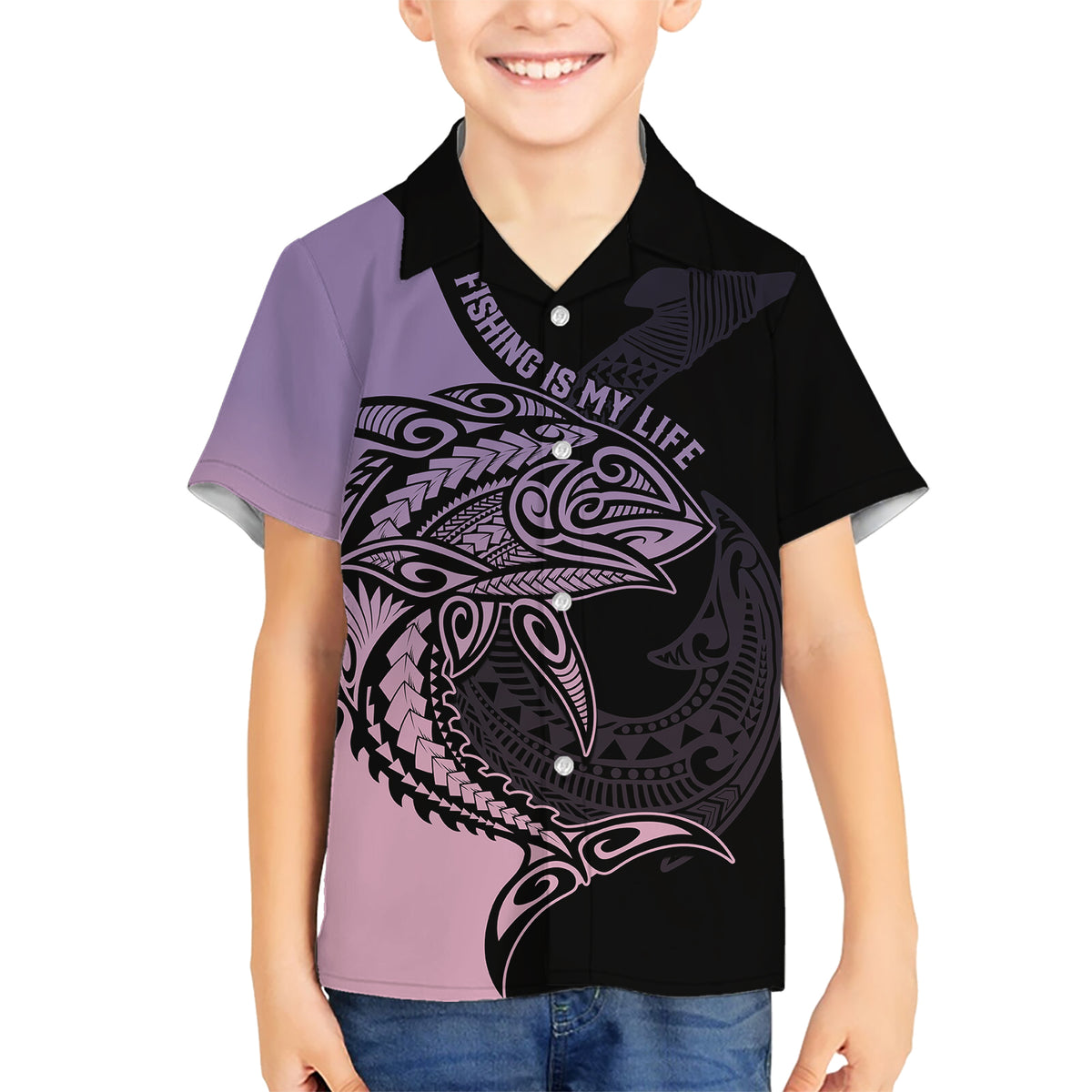 Personalised Polynesia Fishing Kid Hawaiian Shirt With Maori Hei Matau Fish Hook Pastel Art - Wonder Print Shop