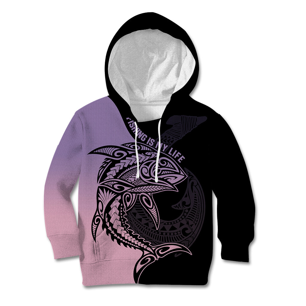 Personalised Polynesia Fishing Kid Hoodie With Maori Hei Matau Fish Hook Pastel Art - Wonder Print Shop