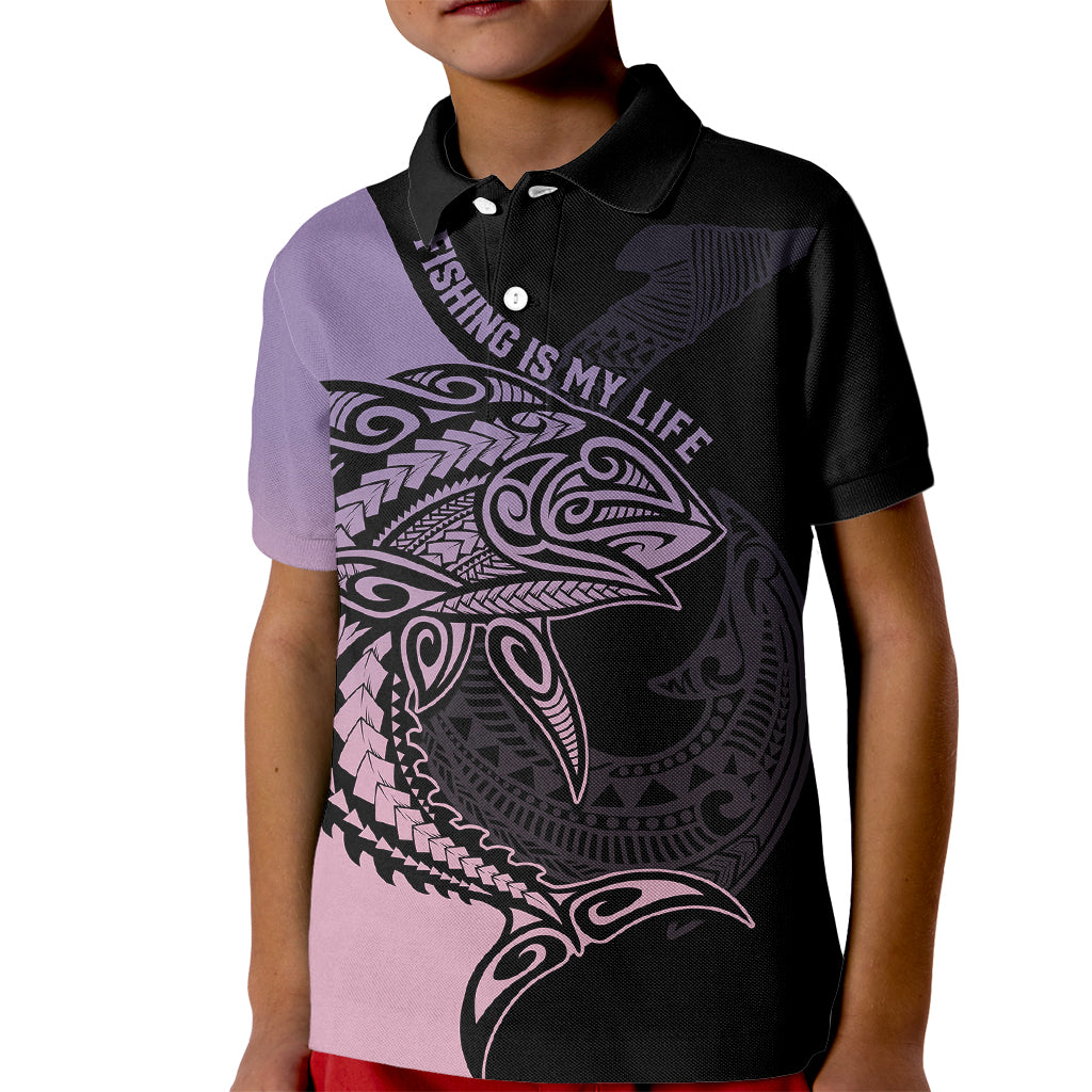 Personalised Polynesia Fishing Kid Polo Shirt With Maori Hei Matau Fish Hook Pastel Art - Wonder Print Shop