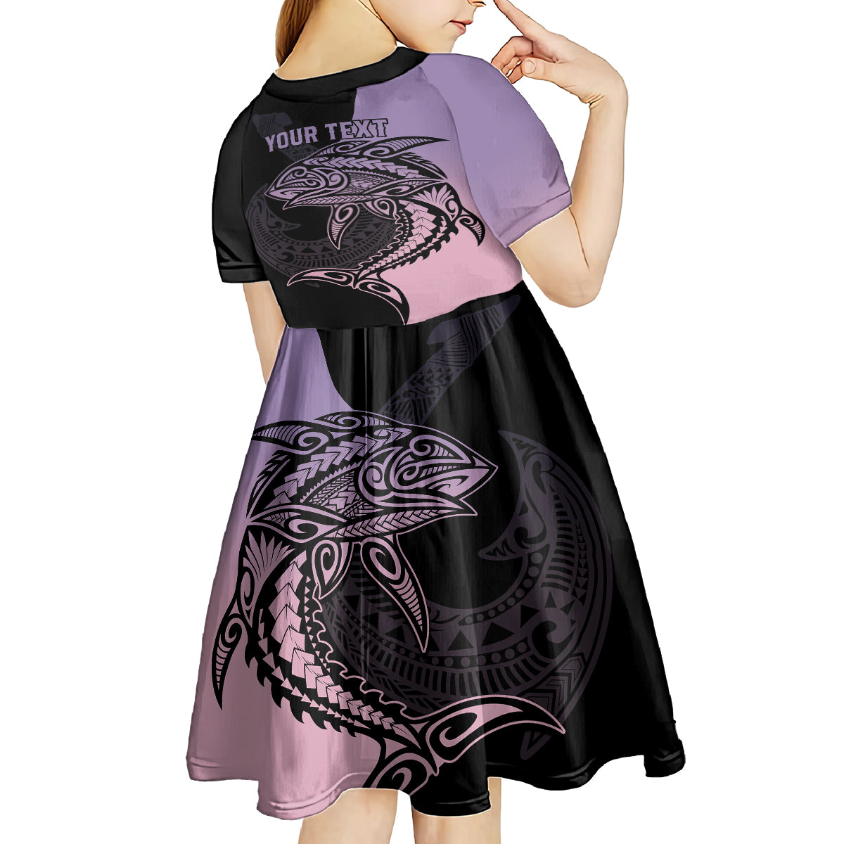 Personalised Polynesia Fishing Kid Short Sleeve Dress With Maori Hei Matau Fish Hook Pastel Art - Wonder Print Shop