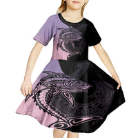 Personalised Polynesia Fishing Kid Short Sleeve Dress With Maori Hei Matau Fish Hook Pastel Art - Wonder Print Shop