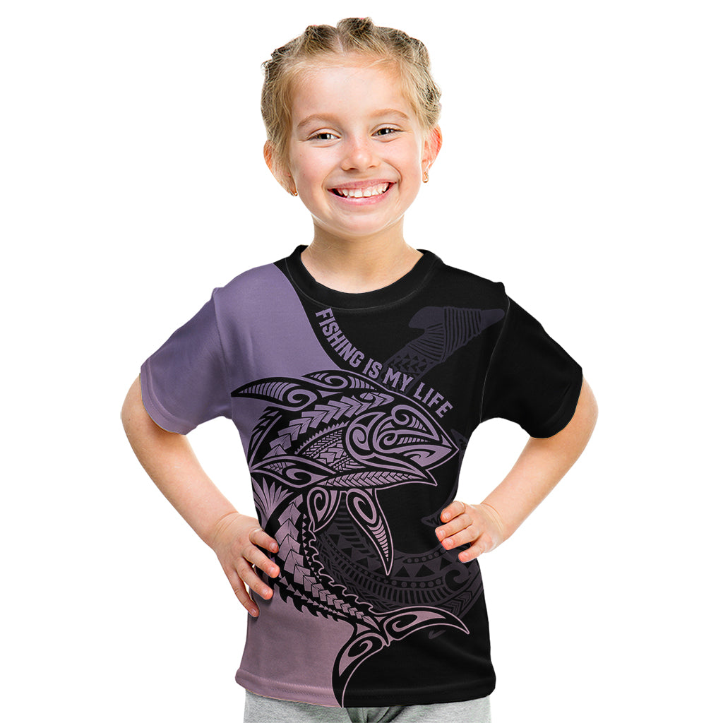 Personalised Polynesia Fishing Kid T Shirt With Maori Hei Matau Fish Hook Pastel Art - Wonder Print Shop