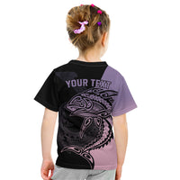 Personalised Polynesia Fishing Kid T Shirt With Maori Hei Matau Fish Hook Pastel Art - Wonder Print Shop
