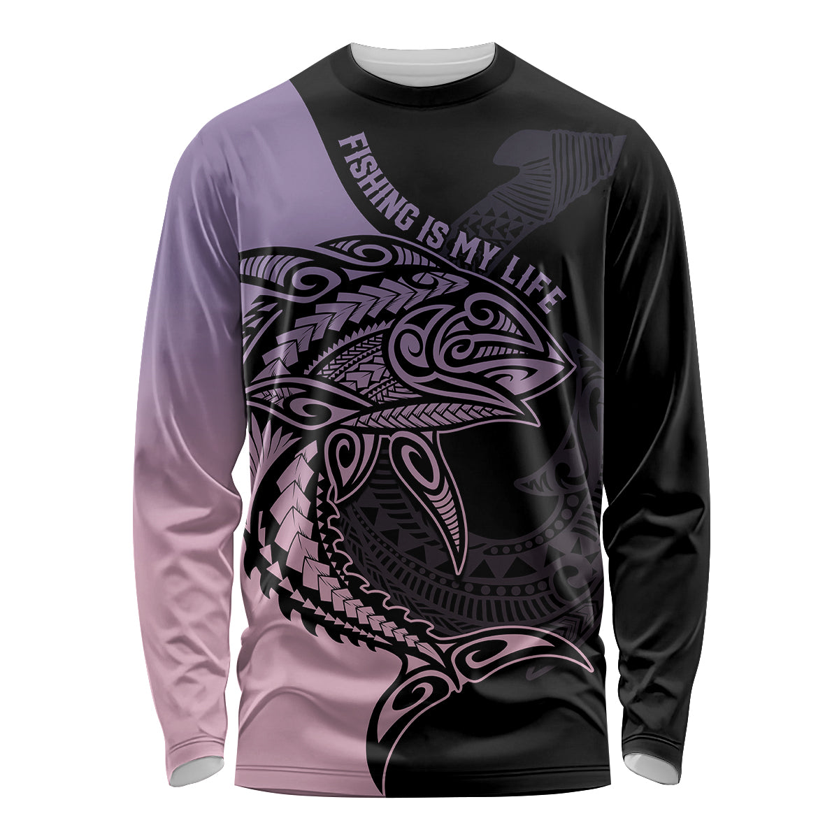 Personalised Polynesia Fishing Long Sleeve Shirt With Maori Hei Matau Fish Hook Pastel Art - Wonder Print Shop