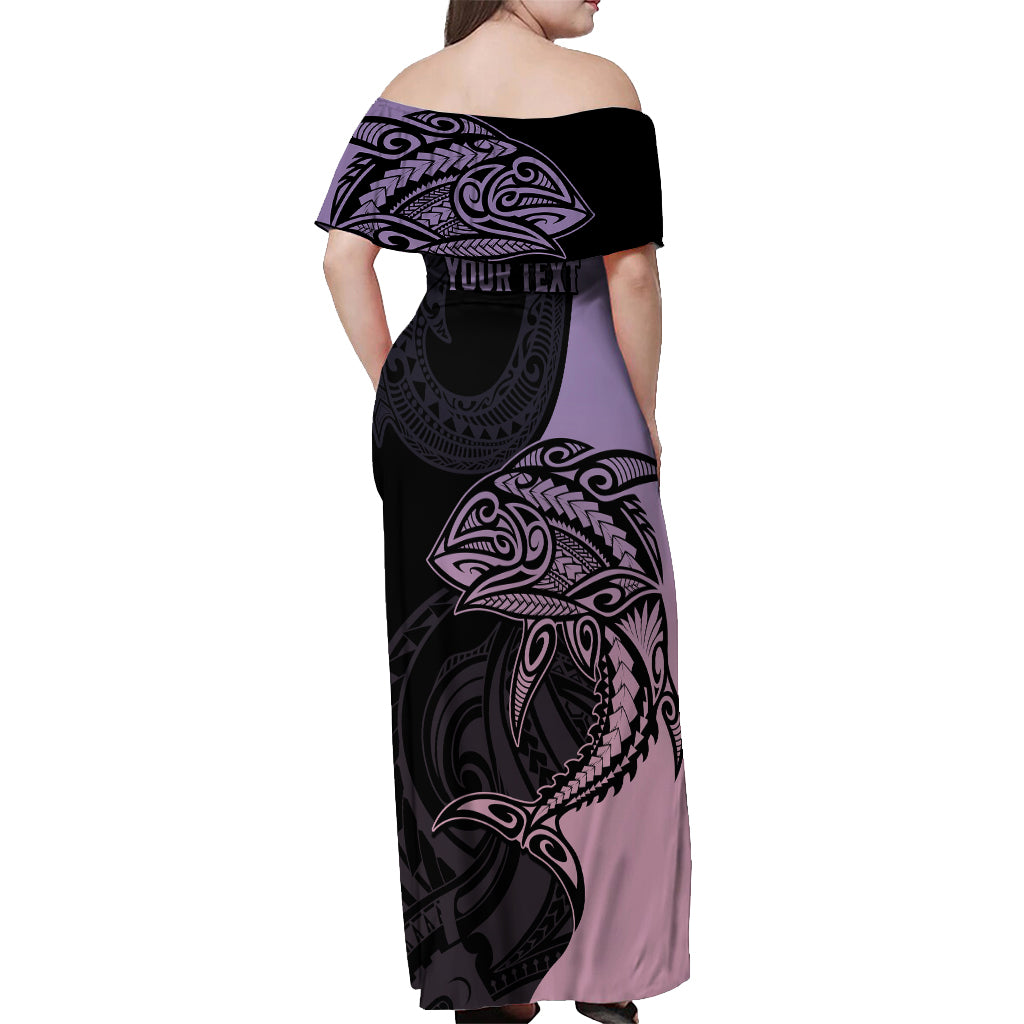 Personalised Polynesia Fishing Off Shoulder Maxi Dress With Maori Hei Matau Fish Hook Pastel Art - Wonder Print Shop