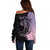 Personalised Polynesia Fishing Off Shoulder Sweater With Maori Hei Matau Fish Hook Pastel Art - Wonder Print Shop