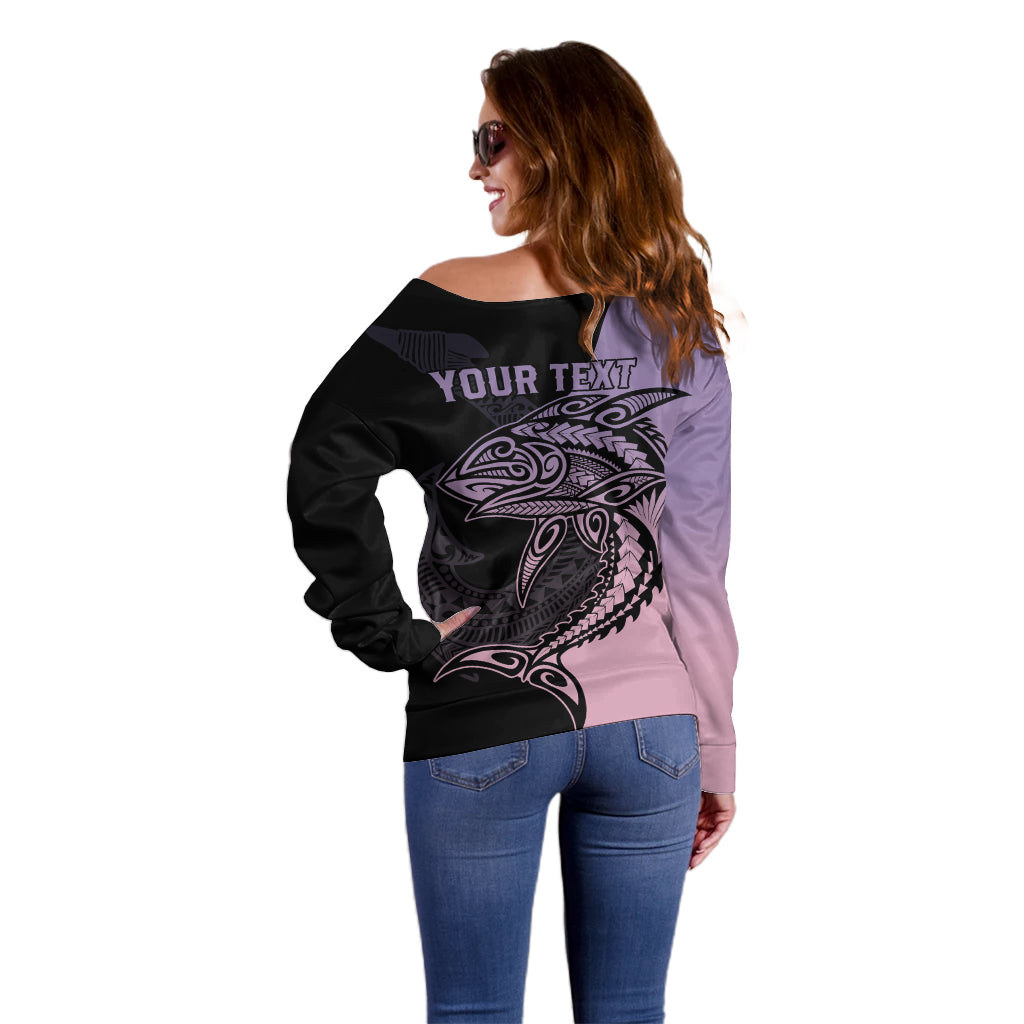 Personalised Polynesia Fishing Off Shoulder Sweater With Maori Hei Matau Fish Hook Pastel Art - Wonder Print Shop