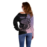 Personalised Polynesia Fishing Off Shoulder Sweater With Maori Hei Matau Fish Hook Pastel Art - Wonder Print Shop