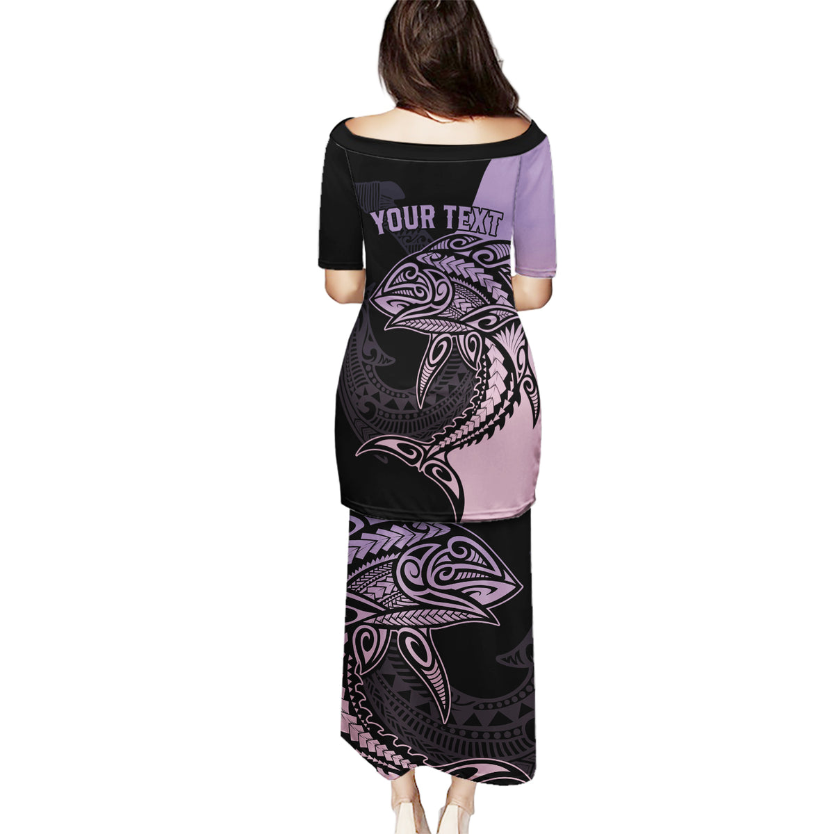 Personalised Polynesia Fishing Puletasi With Maori Hei Matau Fish Hook Pastel Art - Wonder Print Shop