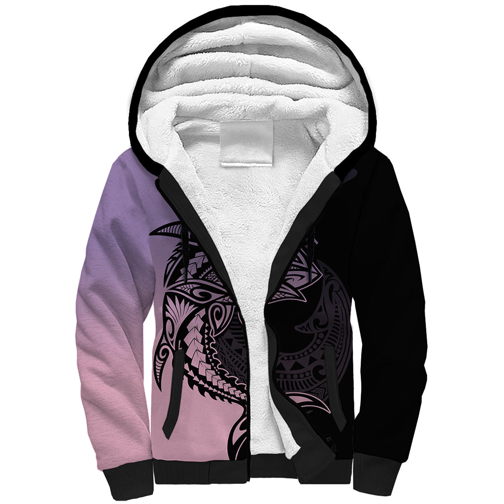 Personalised Polynesia Fishing Sherpa Hoodie With Maori Hei Matau Fish Hook Pastel Art - Wonder Print Shop