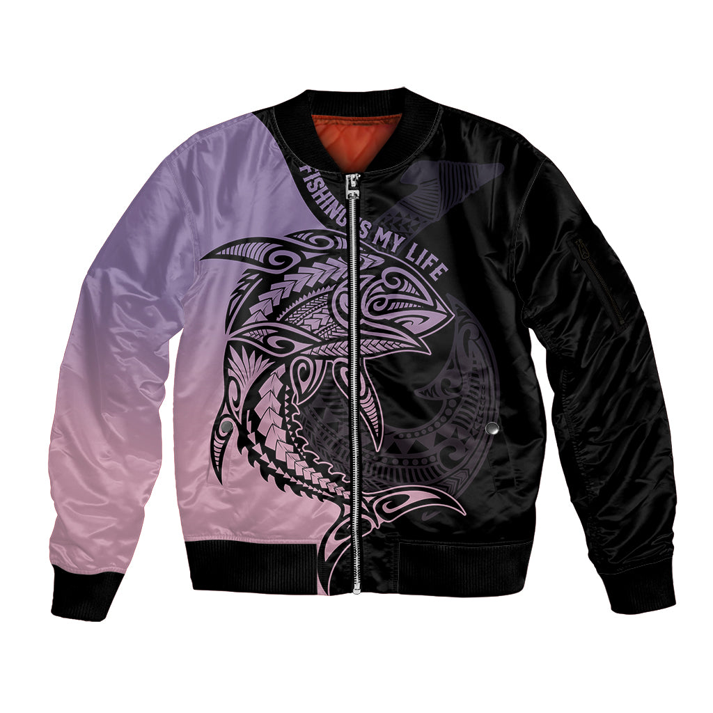 Personalised Polynesia Fishing Sleeve Zip Bomber Jacket With Maori Hei Matau Fish Hook Pastel Art - Wonder Print Shop