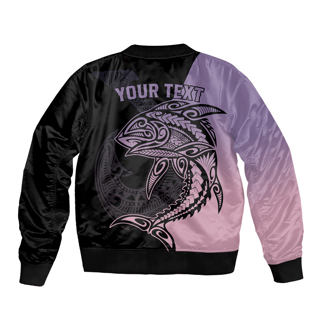 Personalised Polynesia Fishing Sleeve Zip Bomber Jacket With Maori Hei Matau Fish Hook Pastel Art - Wonder Print Shop