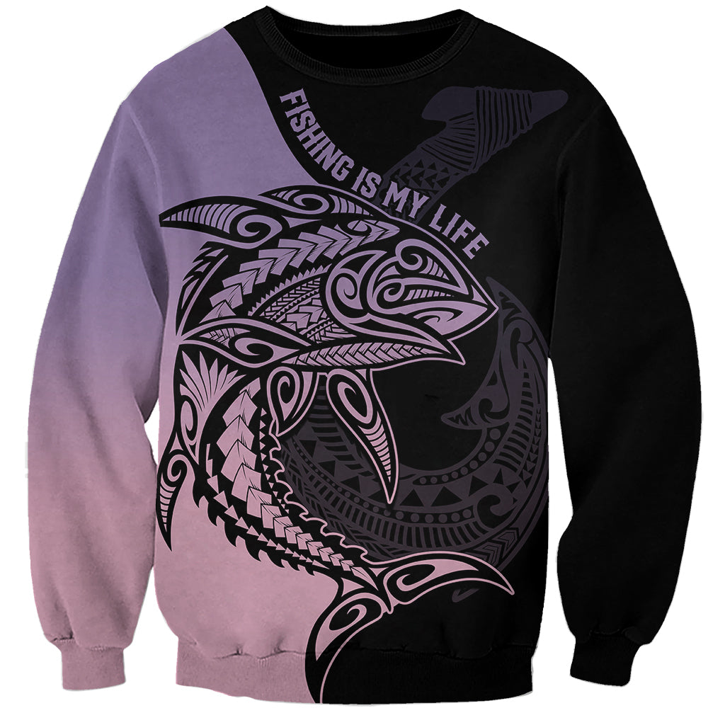 Personalised Polynesia Fishing Sweatshirt With Maori Hei Matau Fish Hook Pastel Art - Wonder Print Shop
