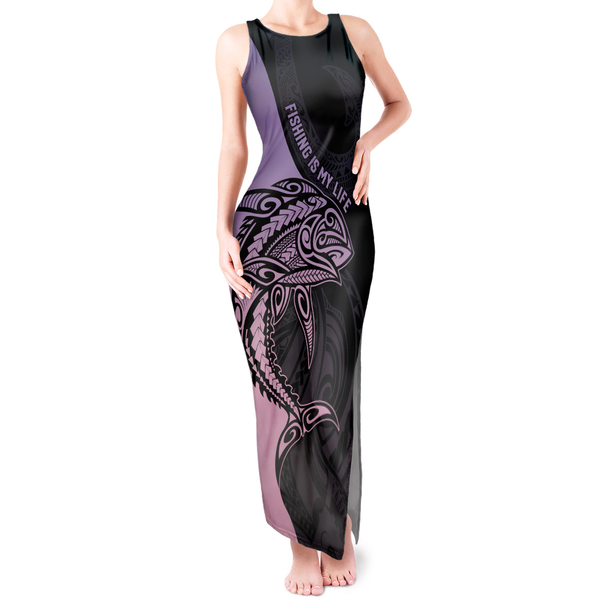 Personalised Polynesia Fishing Tank Maxi Dress With Maori Hei Matau Fish Hook Pastel Art - Wonder Print Shop