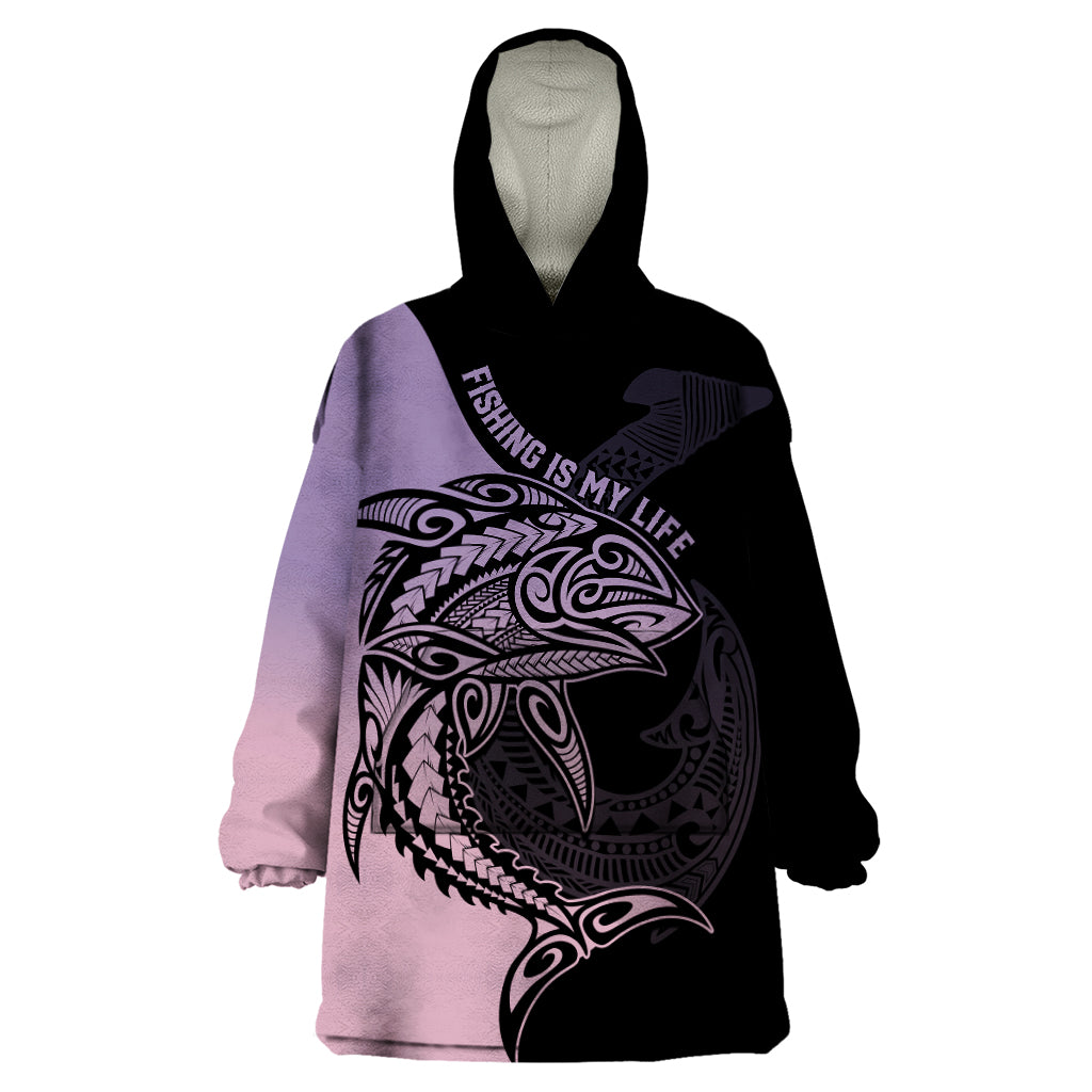 Personalised Polynesia Fishing Wearable Blanket Hoodie With Maori Hei Matau Fish Hook Pastel Art - Wonder Print Shop
