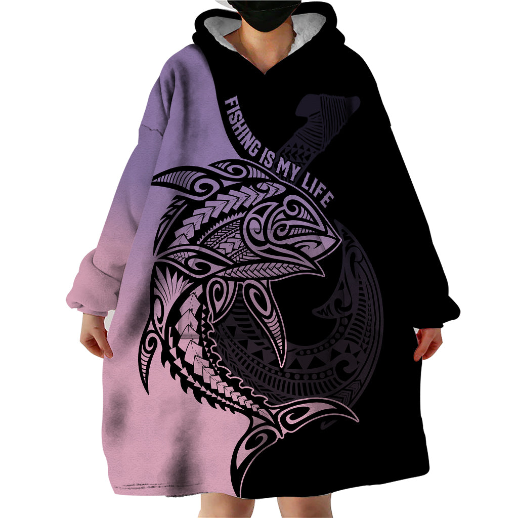 Personalised Polynesia Fishing Wearable Blanket Hoodie With Maori Hei Matau Fish Hook Pastel Art - Wonder Print Shop